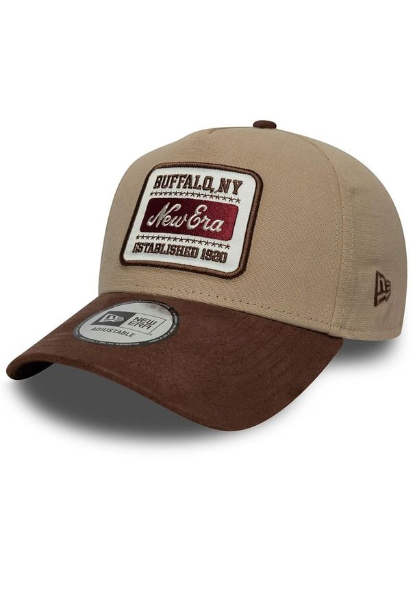 Czapka unisex New Era Patch Suede 9FORTY E-Frame 60771796 - beżowa. Kolor: beżowy. Materiał: poliester, bawełna. Wzór: aplikacja. Styl: klasyczny