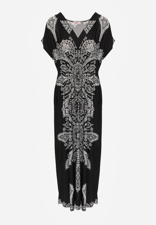 Renee - Czarna Sukienka Maxi w Etniczny Wzór Josanie. Kolor: czarny. Styl: boho, wakacyjny. Długość: maxi