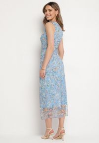 Born2be - Niebieska Koktajlowa Taliowana Sukienka w Kwiaty z Wiskozową Podszewką Lidra. Okazja: na ślub cywilny, na co dzień, na imprezę, na wesele. Kolor: niebieski. Materiał: wiskoza. Wzór: kwiaty. Styl: wizytowy #6