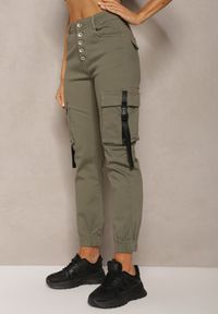 Renee - Ciemnozielone Spodnie z Bawełny Joggery High Waist Abiranca. Okazja: na co dzień. Stan: podwyższony. Kolor: zielony. Materiał: bawełna. Styl: casual #4