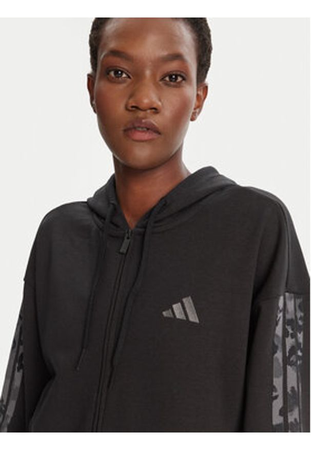 Adidas - adidas Bluza Animal Print 3-Stripes JM1862 Czarny Loose Fit. Kolor: czarny. Materiał: syntetyk, bawełna. Wzór: nadruk