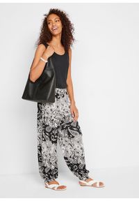 bonprix - Dżersejowe spodnie haremki z lejącej mieszanki wiskozy. Kolor: czarny. Materiał: jersey, wiskoza. Wzór: nadruk, paisley #3