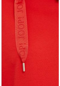 JOOP! - Joop! bluza damska kolor czerwony z kapturem gładka. Typ kołnierza: kaptur. Kolor: czerwony. Materiał: bawełna. Wzór: gładki #5