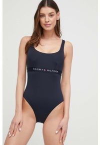 TOMMY HILFIGER - Tommy Hilfiger jednoczęściowy strój kąpielowy kolor granatowy miękka miseczka. Kolor: niebieski. Materiał: materiał #4
