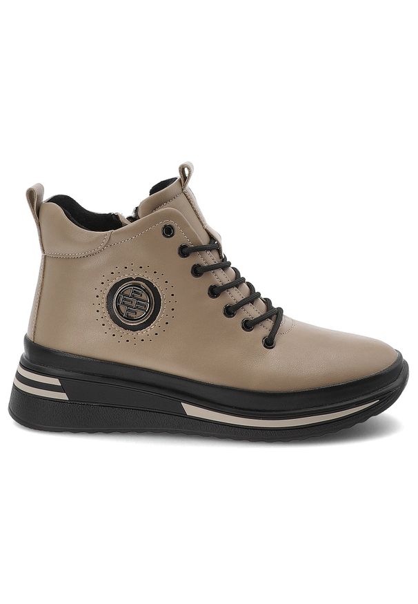 Beżowe Botki Filippo Modne Obuwie Damskie. Okazja: na co dzień. Zapięcie: sznurówki. Kolor: beżowy. Materiał: skóra ekologiczna. Szerokość cholewki: normalna. Styl: casual, sportowy