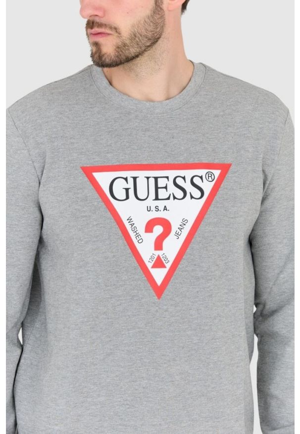 Guess - GUESS Szara męska bluza slim fit, Rozmiar XL. Kolor: szary