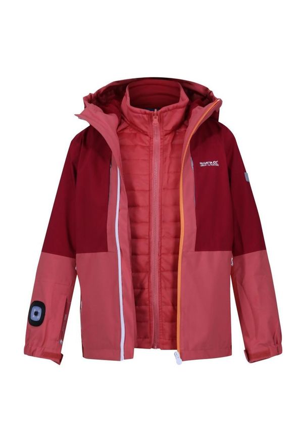 Kurtka turystyczna dla dzieci Regatta Hydrate VIII 3w1 z latarką. Kolor: czerwony. Styl: młodzieżowy, sportowy. Sport: turystyka piesza