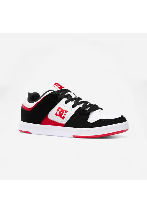 Buty dla dzieci na deskorolkę DC Shoes Cure czarno-biało-czerwone. Kolor: czerwony, czarny, wielokolorowy, biały. Materiał: nubuk, skóra, materiał. Sport: skateboard