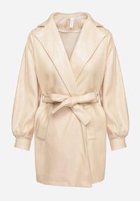 Born2be - Beżowy Płaszcz z Wiązanym Paskiem i Bufiastym Rękawem Imgrucu. Typ kołnierza: kołnierzyk stójkowy. Kolor: beżowy. Materiał: tkanina, jeans. Długość: długie. Sezon: wiosna, jesień #5