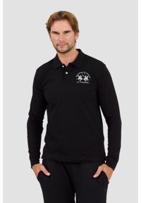 La Martina - LA MARTINA Czarny męski longsleeve polo Piquet Stretch, Rozmiar XXL. Typ kołnierza: polo. Kolor: czarny. Długość rękawa: długi rękaw