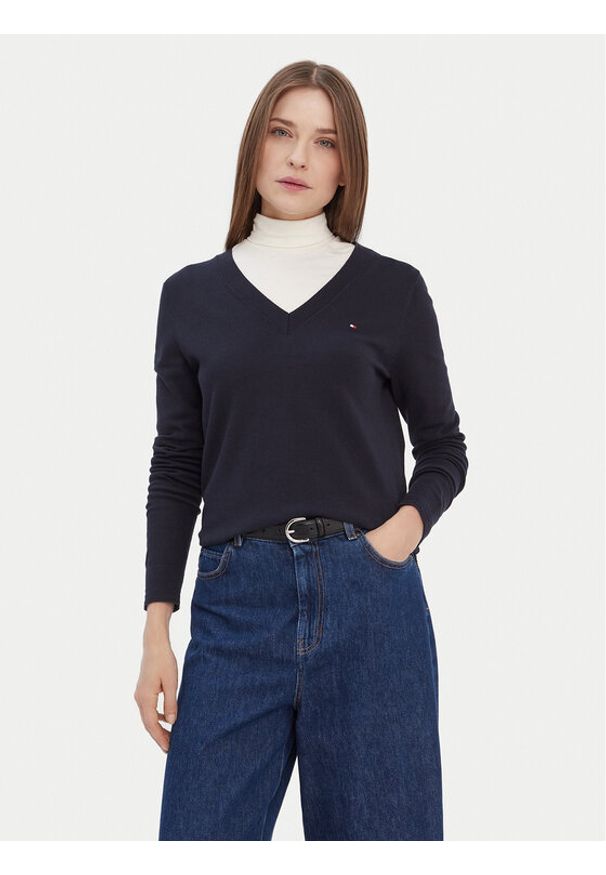 TOMMY HILFIGER - Tommy Hilfiger Sweter WW0WW42049 Granatowy Regular Fit. Kolor: niebieski. Materiał: syntetyk