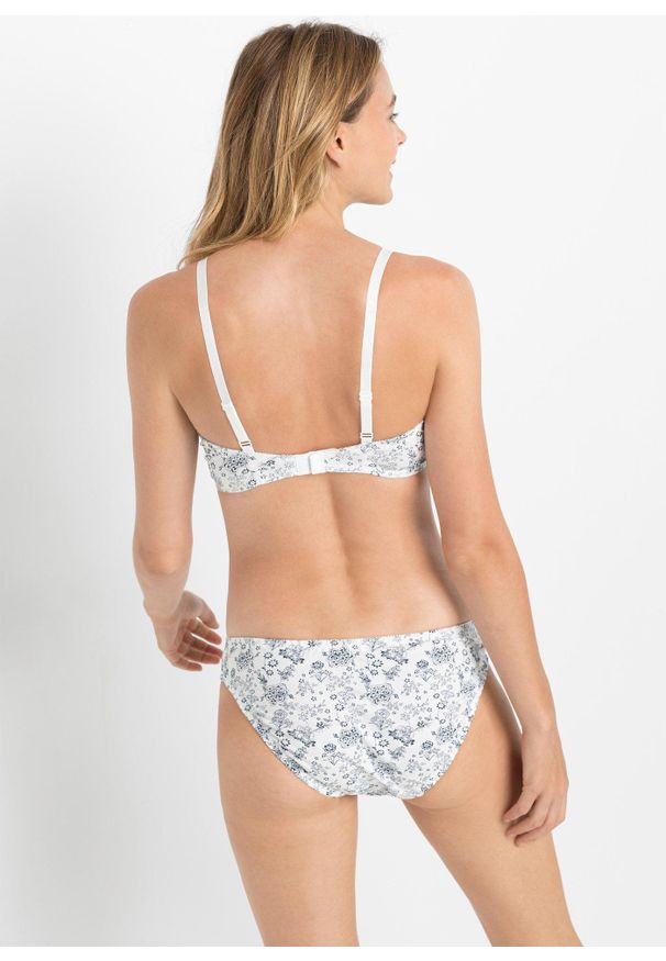 bonprix - Biustonosz na fiszbinach, z bawełną (3 szt.). Kolor: niebieski. Materiał: bawełna. Wzór: nadruk, aplikacja