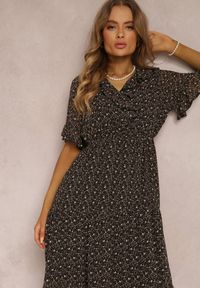 Renee - Czarna Sukienka Koe. Kolor: czarny. Materiał: tkanina. Wzór: kwiaty. Długość: maxi #3