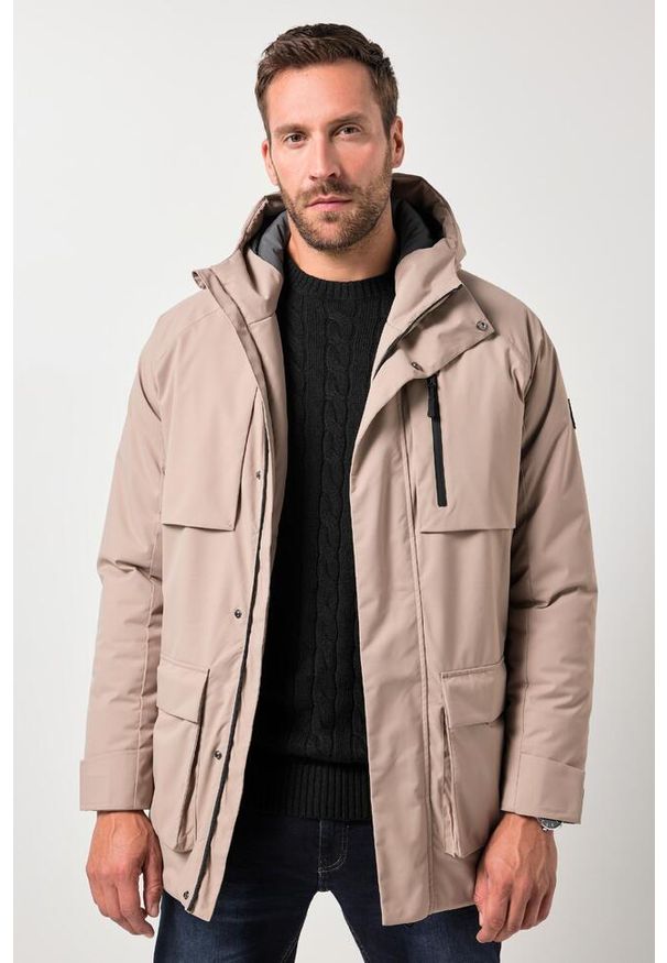 JAY-PI - Męska Kurtka funkcyjna outdoor wodoodporna wiatroszczelna kaptur. Kolekcja: plus size. Kolor: brązowy. Materiał: poliester, materiał. Sport: outdoor