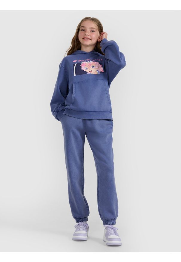 4f - 4F Spodnie dresowe joggery dziewczęce - niebieskie 134 (8-9 lat). Okazja: na co dzień. Kolor: niebieski. Materiał: dresówka. Sezon: lato. Styl: casual