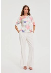 MOODO - Spodnie z szerokimi nogawkami w kant białe. Kolor: biały. Materiał: poliester, wiskoza, elastan #1