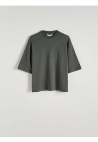 Reserved - Gładki T-shirt oversize - ciemnoszary. Kolor: szary. Materiał: bawełna, dzianina. Wzór: gładki #1