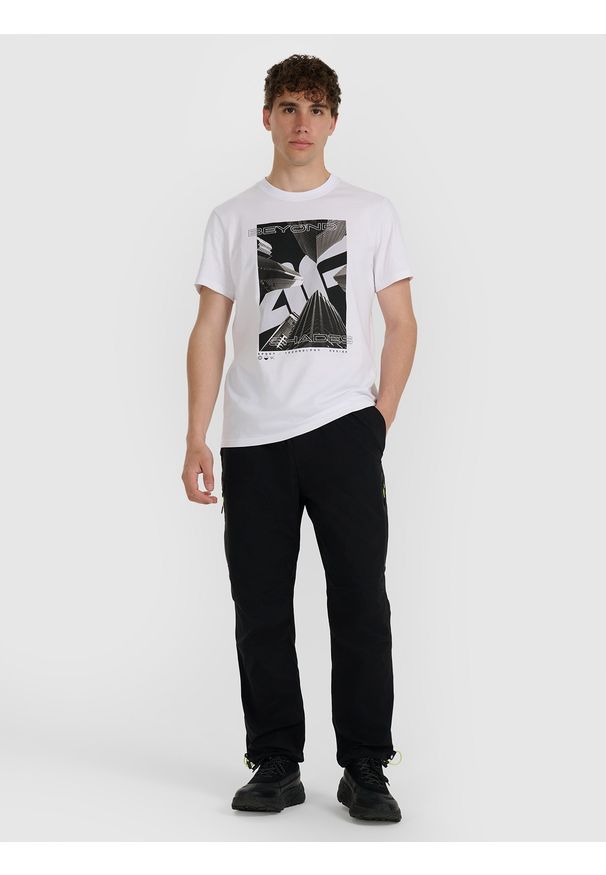 4f - 4F T-shirt regular z nadrukiem męski - biały L. Okazja: na co dzień. Kolor: biały. Materiał: materiał, bawełna. Wzór: nadruk. Styl: casual