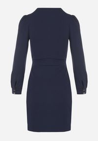 Born2be - Granatowa Sukienka z Marszczeniem i Bufiastymi Rękawami Redenia. Kolor: niebieski. Styl: klasyczny, elegancki #5
