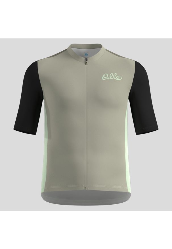 Koszulka kolarska Odlo Essential Heritage Print T-Shirt S/U Collar S/S Full Zip. Kolor: biały. Wzór: nadruk. Sport: kolarstwo