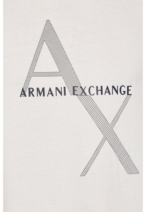 Armani Exchange - T-shirt. Okazja: na co dzień. Kolor: biały. Materiał: dzianina. Wzór: nadruk. Styl: casual