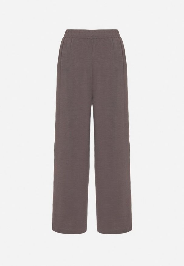 Born2be - Ciemnoszare Szerokie Spodnie z Wiskozą Wiązane w Pasie Zilenna. Okazja: na co dzień. Kolor: szary. Materiał: wiskoza. Styl: klasyczny, casual, elegancki