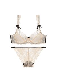 Intica - Komplet bielizny z koronki z delikatnymi wiązaniami Aftina. Kolor: beżowy. Materiał: koronka. Wzór: koronka