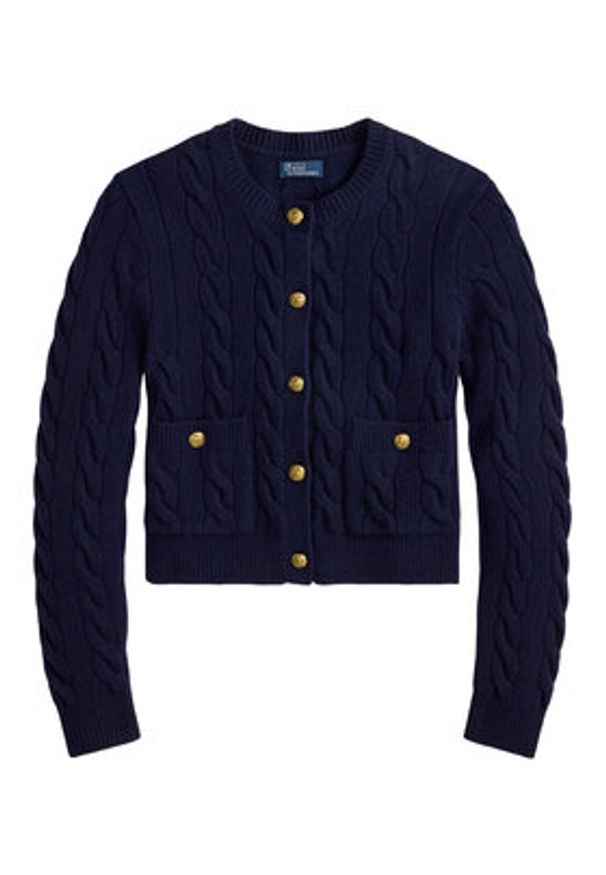 Polo Ralph Lauren Kardigan 211978312501 Granatowy Regular Fit. Typ kołnierza: polo. Kolor: niebieski. Materiał: wełna