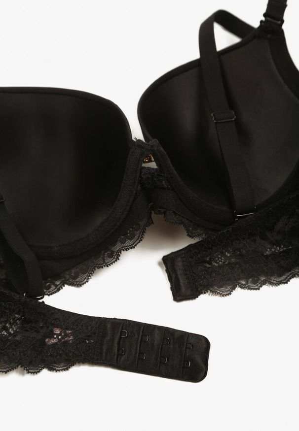 Born2be - Czarny Biustonosz Typu Full Cup Push-Up z Koronką Politi. Kolor: czarny. Materiał: koronka. Rodzaj stanika: push-up. Wzór: koronka