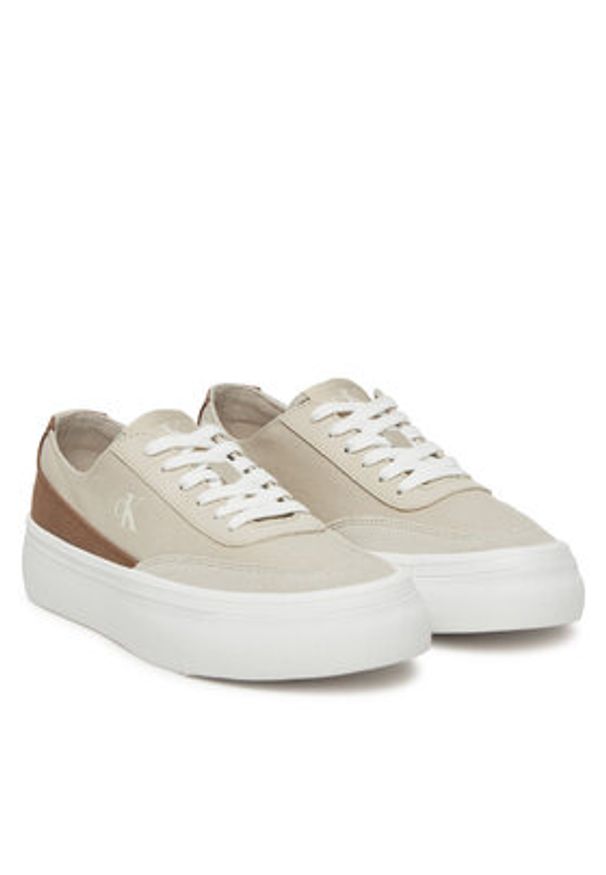 Calvin Klein Jeans Sneakersy Vulc Flatform Low Cv Mix Mg YW0YW01770 Beżowy. Kolor: beżowy. Materiał: materiał