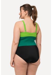 ULLA POPKEN - Damski Kostium kąpielowy szerokie kolorowe pasy miękkie miseczki wycięcia. Kolekcja: plus size. Kolor: czarny. Materiał: elastan, poliamid, materiał. Wzór: kolorowy