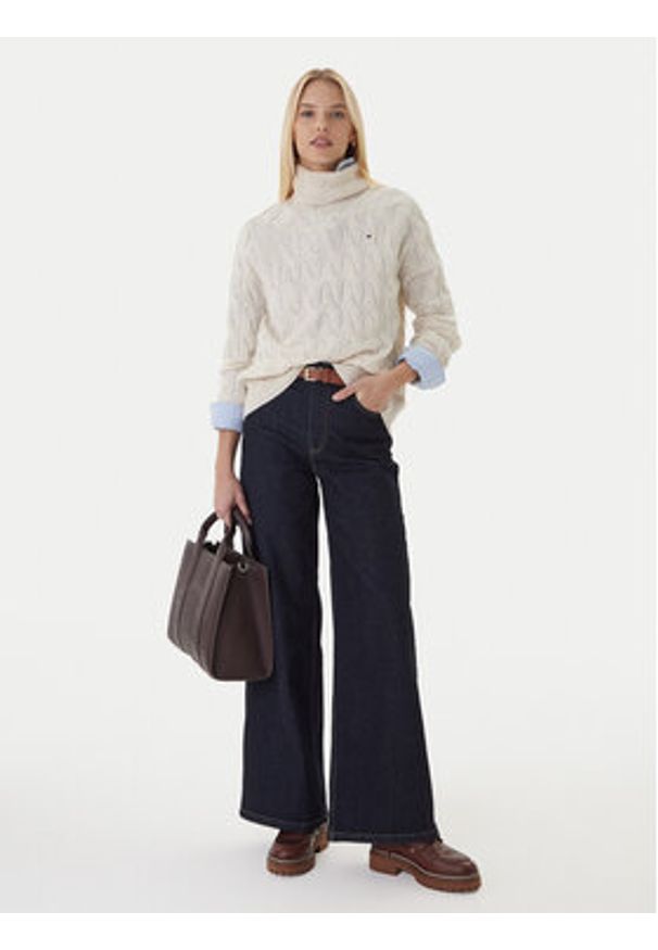 TOMMY HILFIGER - Tommy Hilfiger Golf WW0WW46791 Beżowy Regular Fit. Typ kołnierza: golf. Kolor: beżowy. Materiał: wełna