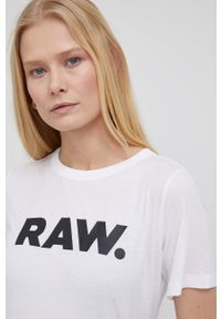 G-Star RAW - G-Star Raw t-shirt bawełniany kolor biały. Okazja: na co dzień. Kolor: biały. Materiał: bawełna. Długość rękawa: krótki rękaw. Długość: krótkie. Wzór: nadruk. Styl: casual #4