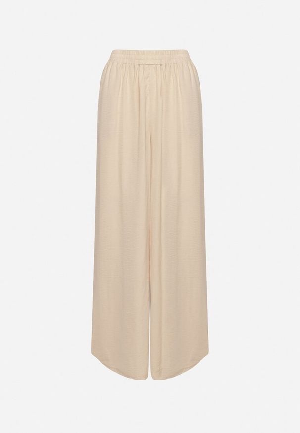 Born2be - Jasnobeżowe Szerokie Spodnie z Wiskozą i Wysokim Stanem i Gumką w Talii Kelevevia. Okazja: na co dzień. Stan: podwyższony. Kolor: beżowy. Materiał: wiskoza. Długość: długie. Styl: casual, klasyczny