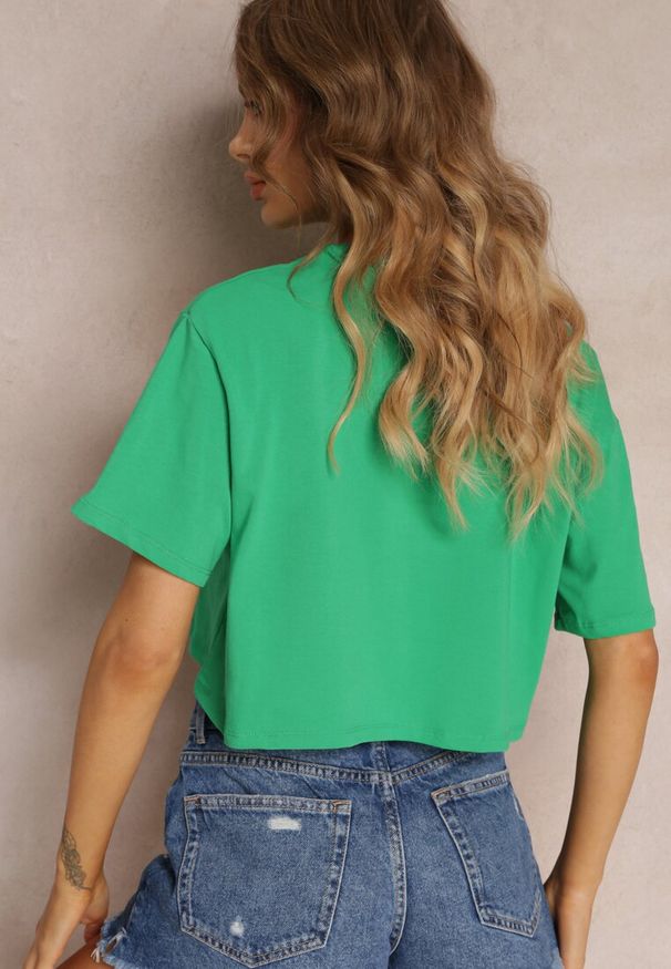 Renee - Zielony T-shirt o Fasonie Cropped Oversize Brighta. Kolor: zielony. Materiał: jeans