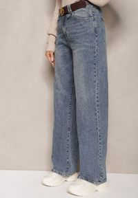 Renee - Niebieskie Jeansy z Bawełny o Prostym Kroju z Szerokimi Nogawkami i Paskiem Atteora. Okazja: na co dzień. Kolor: niebieski. Styl: elegancki, casual #5