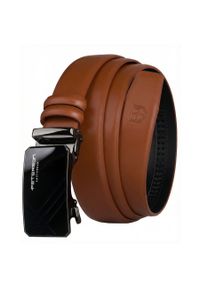 Pasek męski w jasnobrązowym kolorze wykonany ze skóry naturalnej z automatyczną, czarną klamrą Peterson PTN A014-AB TAN. Kolor: brązowy, wielokolorowy, czarny. Materiał: skóra. Styl: elegancki #1