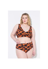 ULLA POPKEN - Damskie Figi od bikini wysoki stan nadruk z palmami. Stan: podwyższony. Kolekcja: plus size. Kolor: pomarańczowy. Materiał: poliester, elastan, poliamid, materiał. Wzór: nadruk