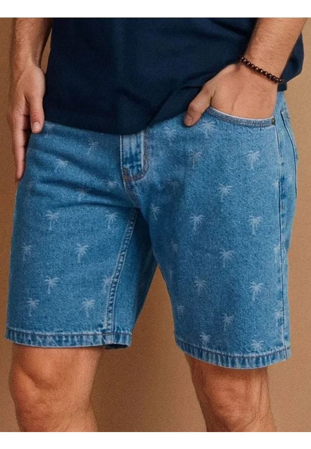 Sinsay - Szorty jeansowe w palmy - niebieski. Kolor: niebieski