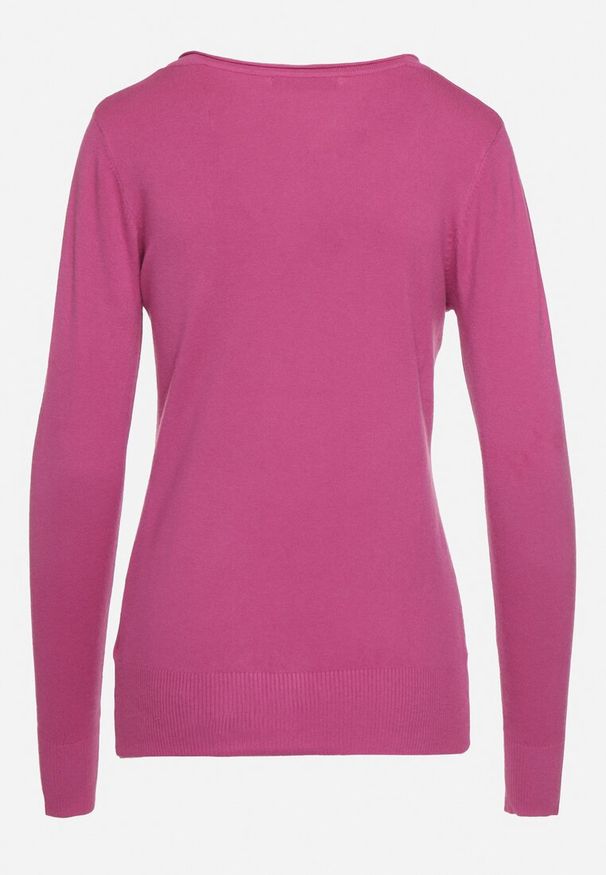 Born2be - Fioletowy Sweter Klasyczny z Trójkątnym Dekoltem z Domieszką Kaszmiru Taielle. Okazja: do pracy, na co dzień. Kolor: fioletowy. Materiał: kaszmir. Styl: klasyczny