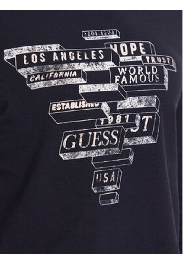 Guess T-Shirt M3YI25 J1314 Granatowy Slim Fit. Kolor: niebieski. Materiał: bawełna