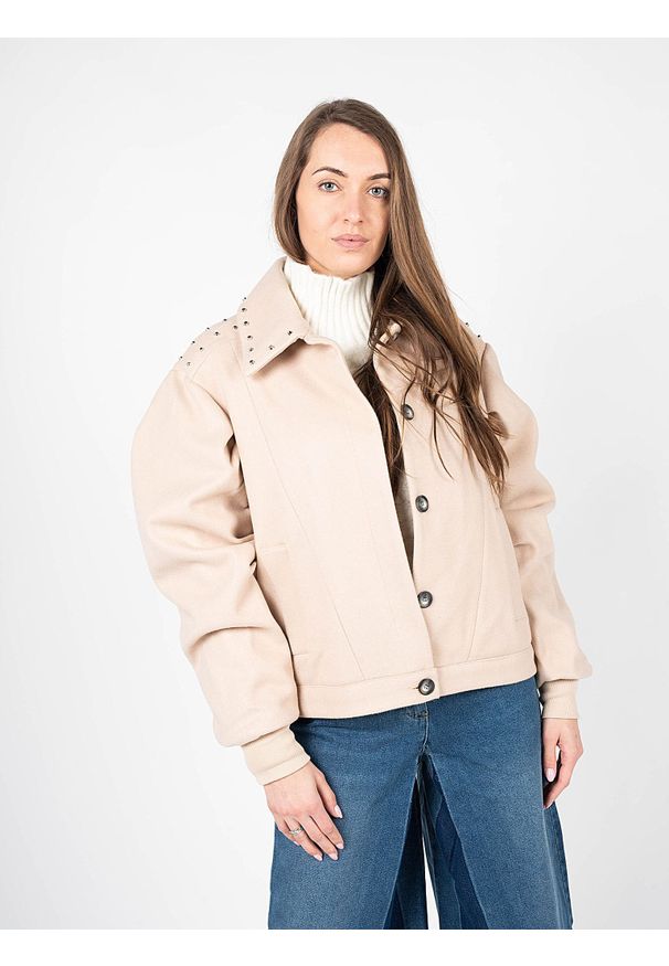 Silvian Heach Kurtka "Oversize" | CVA22004GB | Kobieta | Beżowy. Kolor: beżowy. Materiał: poliester, acetat, wełna. Wzór: aplikacja