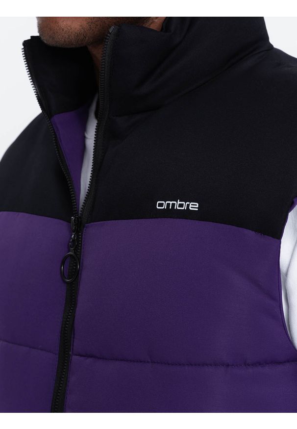 Ombre Clothing - BEZRĘKAWNIK MĘSKI PIKOWANY V63 -. Kolor: fioletowy. Materiał: poliester. Długość rękawa: bez rękawów