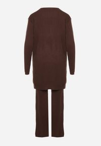 Born2be - Brązowy Komplet Dzianinowy z Bawełną Spodnie Kamizelka i Długi Kardigan Meviravia. Kolor: brązowy. Materiał: bawełna, dzianina #5