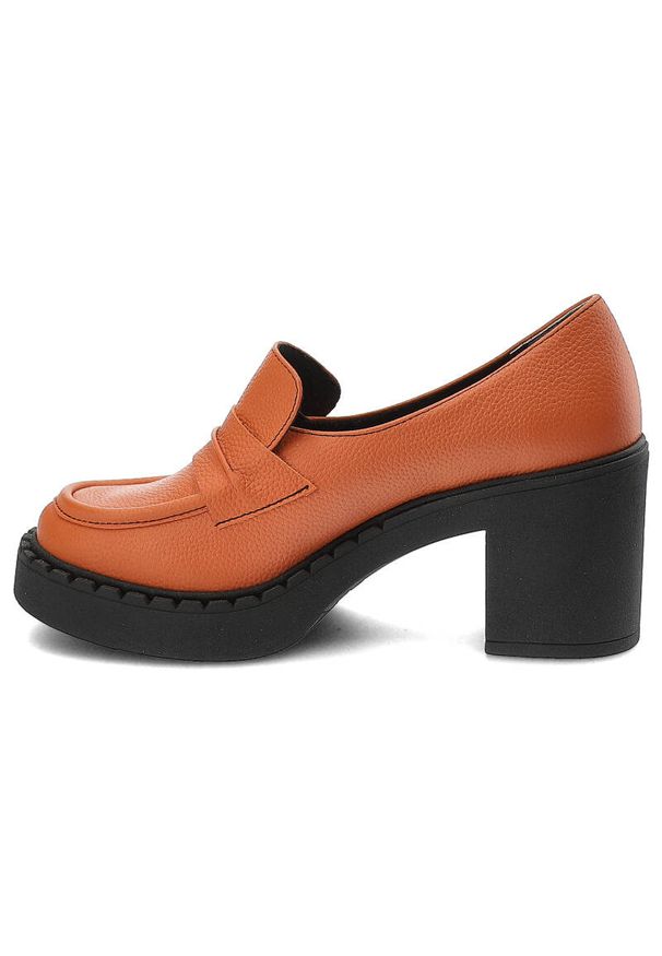 Pomarańczowe Półbuty Armodo Modne Obuwie Damskie. Okazja: na co dzień. Zapięcie: pasek. Kolor: pomarańczowy. Materiał: skóra. Obcas: na obcasie. Styl: casual, klasyczny, elegancki. Wysokość obcasa: średni