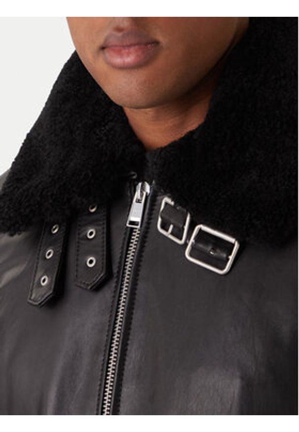 BOSS Kurtka skórzana H-Mupablo 50540917 Czarny Regular Fit. Kolor: czarny. Materiał: skóra