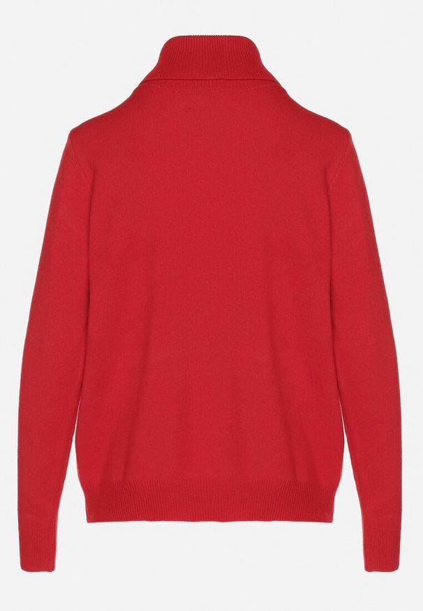 Born2be - Czerwony Klasyczny Golf z Wiskozą i Bawełną Lerella. Okazja: na co dzień, do pracy. Typ kołnierza: golf. Kolekcja: plus size. Kolor: czerwony. Materiał: bawełna, wiskoza. Styl: klasyczny