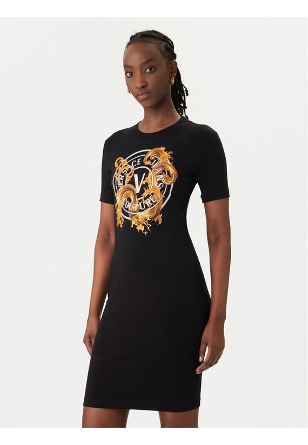 Versace Jeans Couture Sukienka codzienna 80HAOE01 CJ02E Czarny Slim Fit. Okazja: na co dzień. Kolor: czarny. Materiał: bawełna. Typ sukienki: proste. Styl: casual