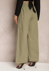 Renee - Zielone Szerokie Spodnie z Lnem z Gumką w Talii Airelttis. Kolor: zielony. Materiał: len. Sezon: lato. Styl: elegancki #3
