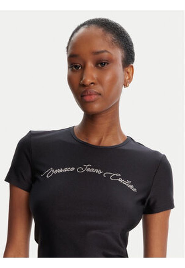 Versace Jeans Couture T-Shirt 79HAH6A2 N0008 Czarny Slim Fit. Kolor: czarny. Materiał: syntetyk